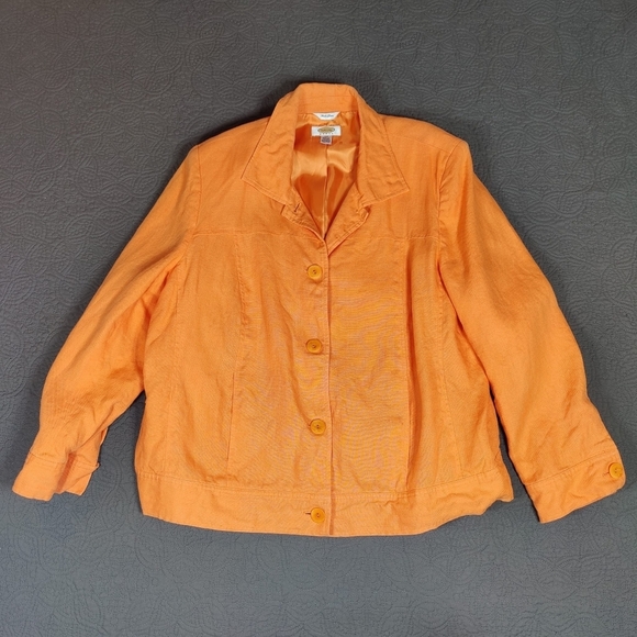 Talbots Cropped Pant Jacket/Top Orange Lined Irish Linen  Size 16 W Outfit Set - Picture 1 of 16